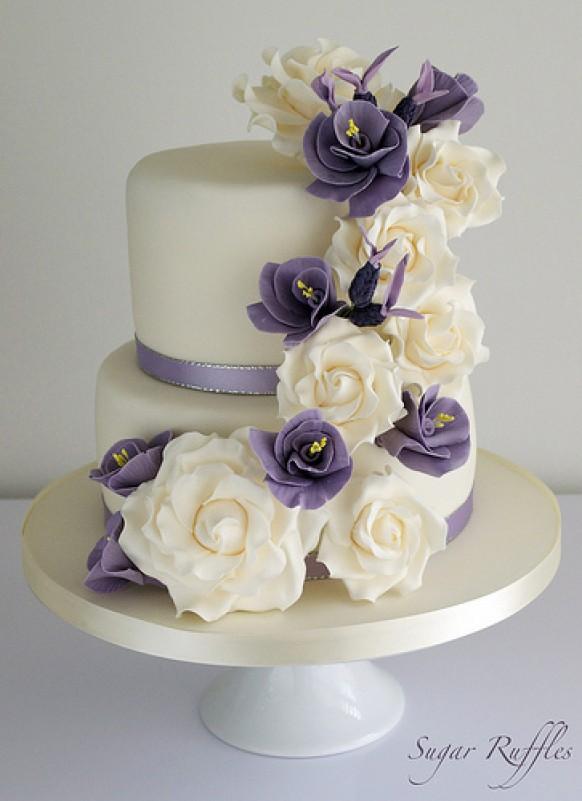 Purple Wedding Purple Floral Cascade Wedding Cake 1987658 Weddbook 