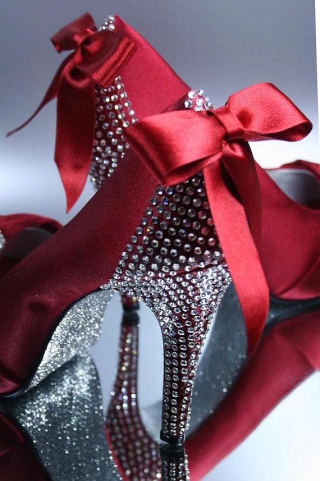 Silver Wedding Red Hot Wedding Shoes With Rhinestones