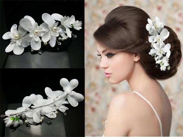 White Orchid Blume Kristalle Perlen Perlen Braut Hochzeit