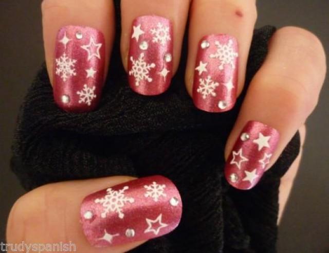 Розовые Ногти Со Снежинками Дизайн