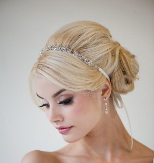 Bridal Ribbon Headband Bridal Hair Accessory Beaded Ribbon