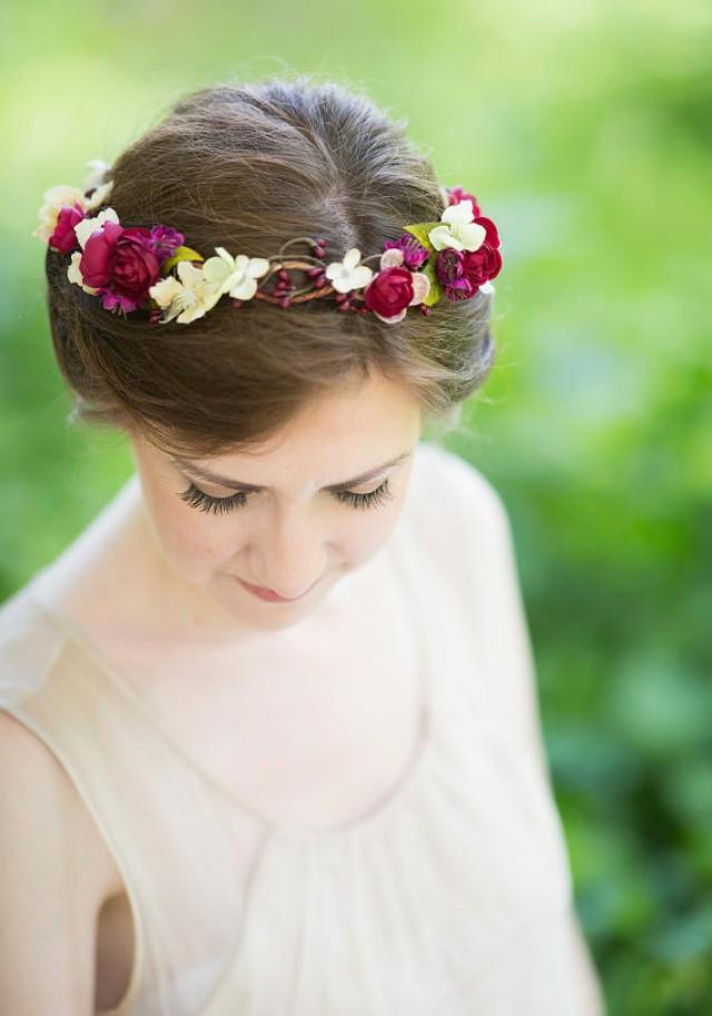 Rustic Wedding Bridal Hair Accessory, Floral Headpiece, Burgundy Flower