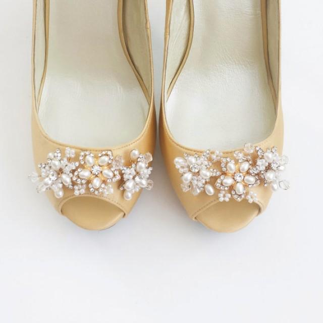 Gold Bridal Wedding Shoes Pumps With Handmade Beads Flowers 2242773