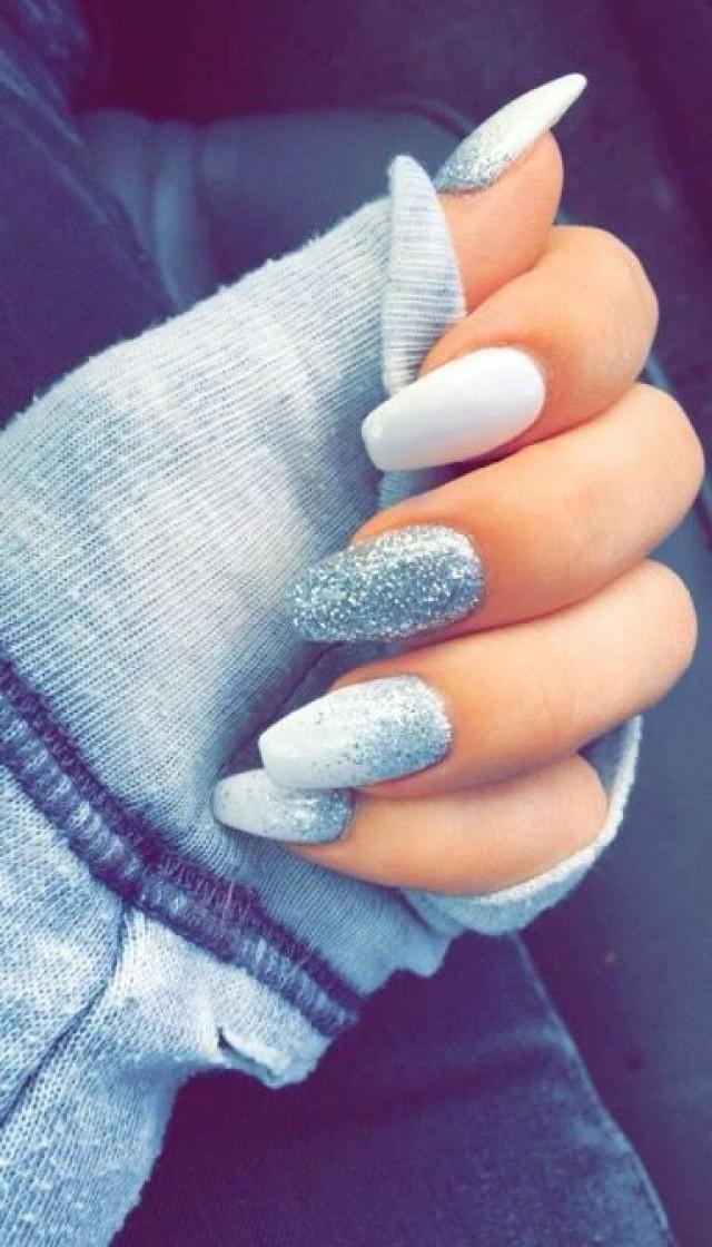 Nail White And Silver Coffin Nails 2537762 Weddbook