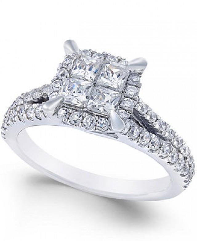 Macy's Square Quad Halo Diamond Engagement Ring (1 Ct. T.w.) In 14k