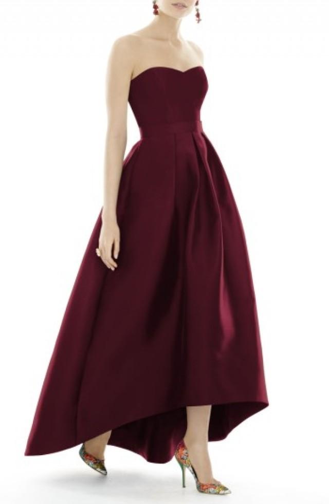 alfred sung satin high low gown